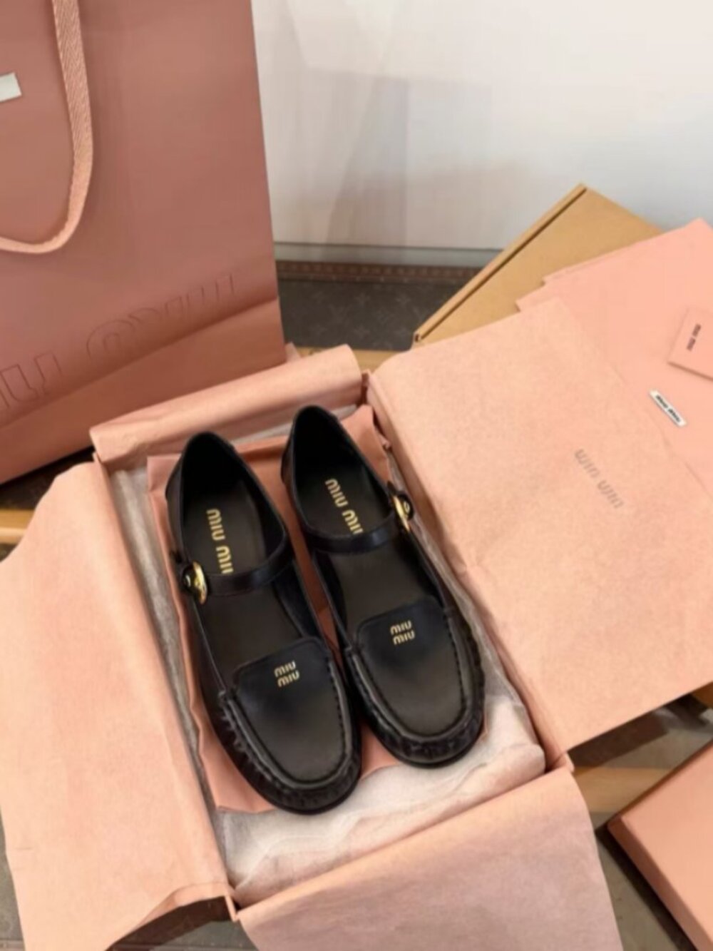 Miu Miu Black Leather Mary Jane Loafers